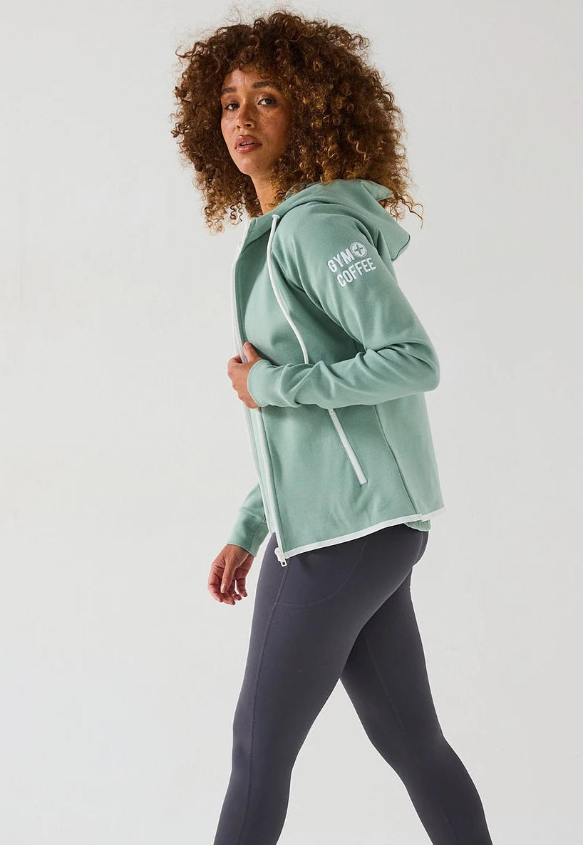 GYM + COFFEE - Mint Green Chill Full Zip Hoodie
