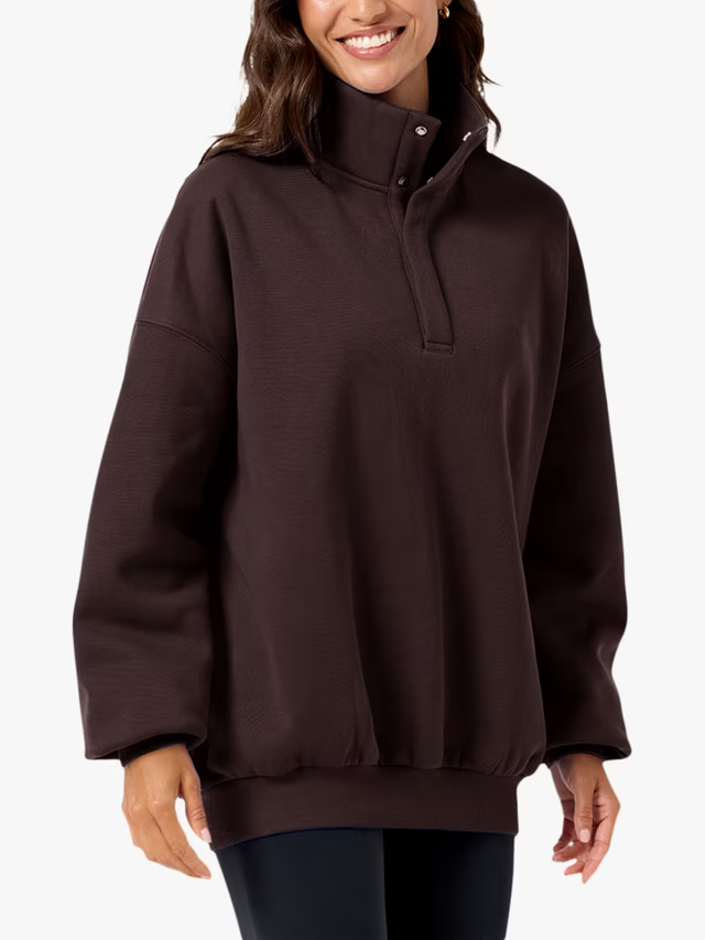 GYM+COFFEE SNAP COLLAR SIERRAFLEECE - Mocha Bean