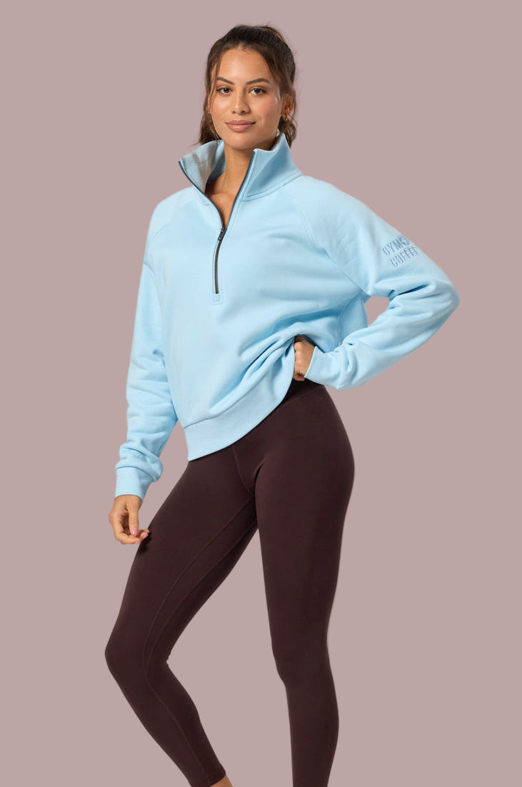 GYM+COFFEE Clubhouse Quarter Zip Hoodie - Baby Blue