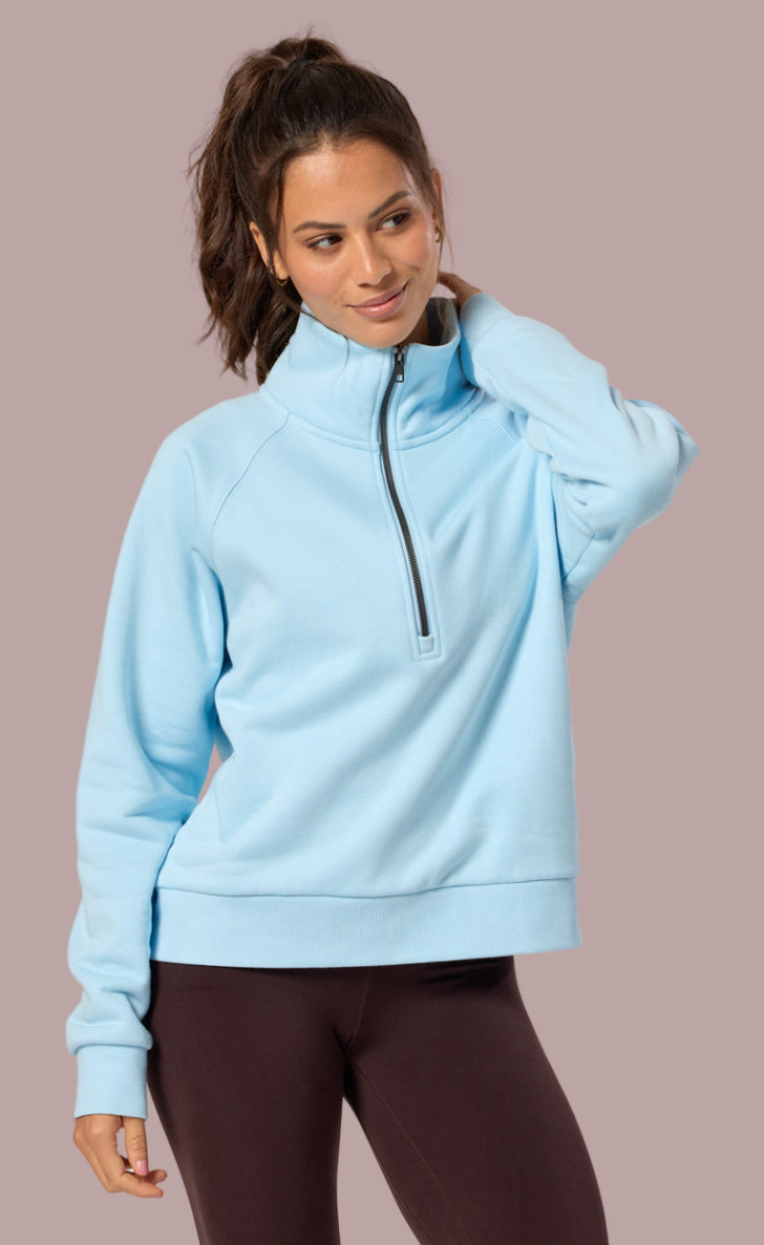 GYM+COFFEE Clubhouse Quarter Zip Hoodie - Baby Blue