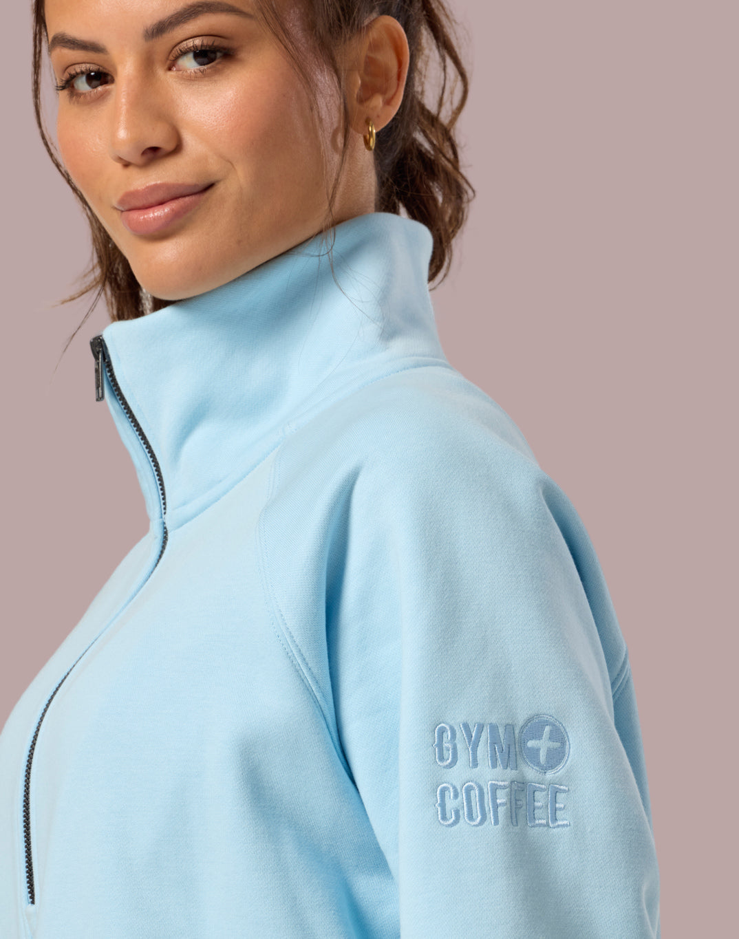 GYM+COFFEE Clubhouse Quarter Zip Hoodie - Baby Blue