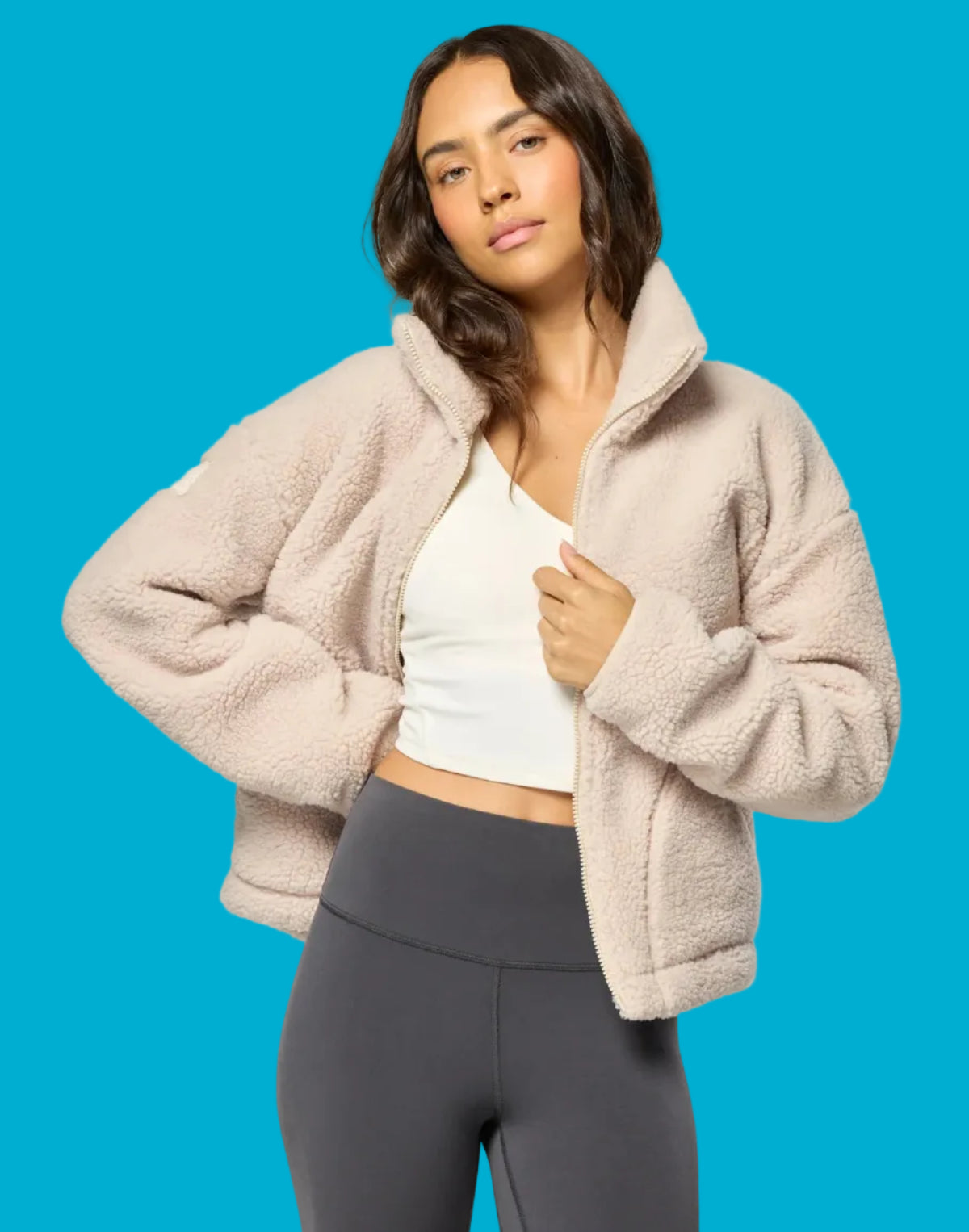 GYM+COFFEE Industry Fleece High Collar Jacket - Natural