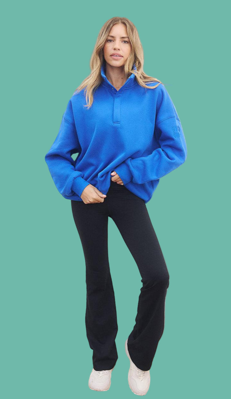 GYM+COFFEE SNAP COLLAR SIERRA SWEATSHIRT - Azure Blue