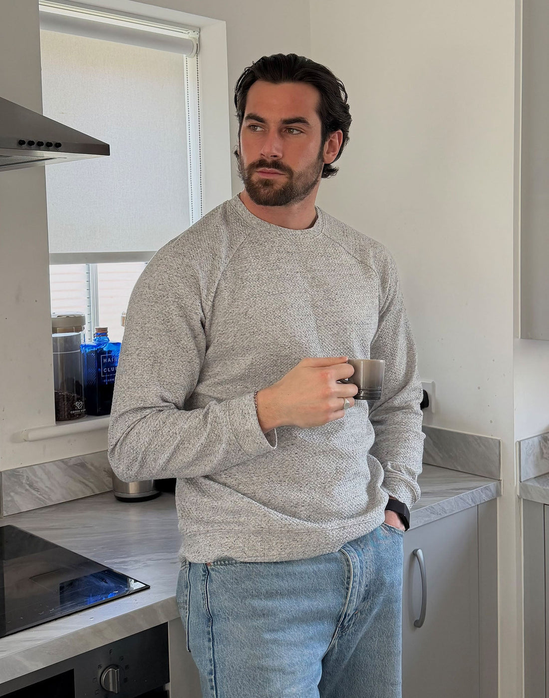GYM+COFFEE TEXTURED JUMPER - GREY