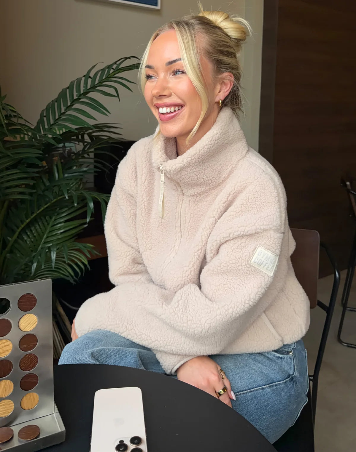 GYM+COFFEE Industry Fleece High Collar Jacket - Natural