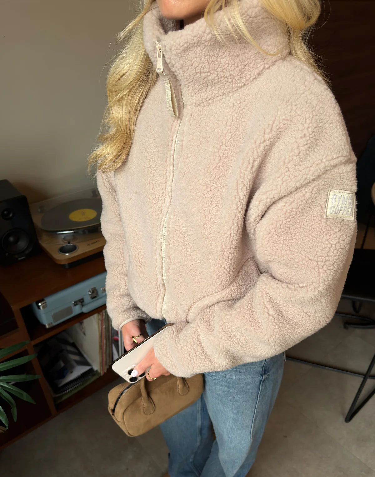 GYM+COFFEE Industry Fleece High Collar Jacket - Natural