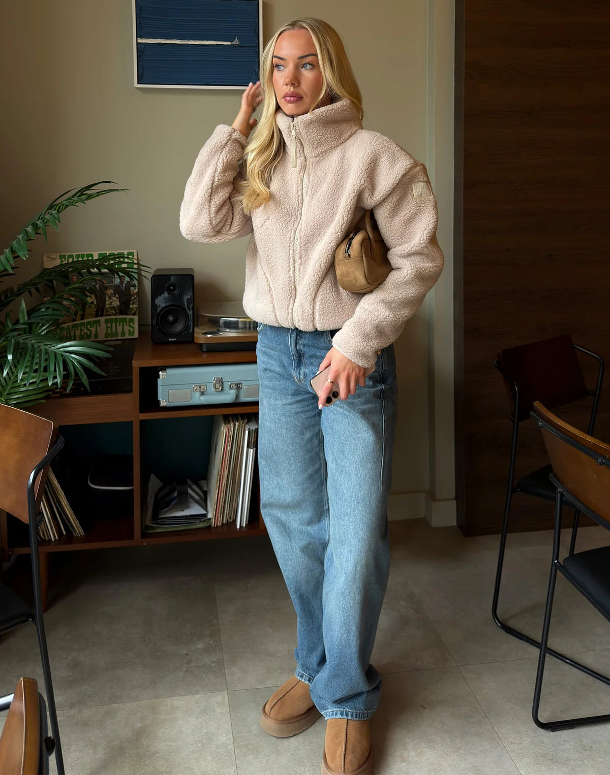 GYM+COFFEE Industry Fleece High Collar Jacket - Natural