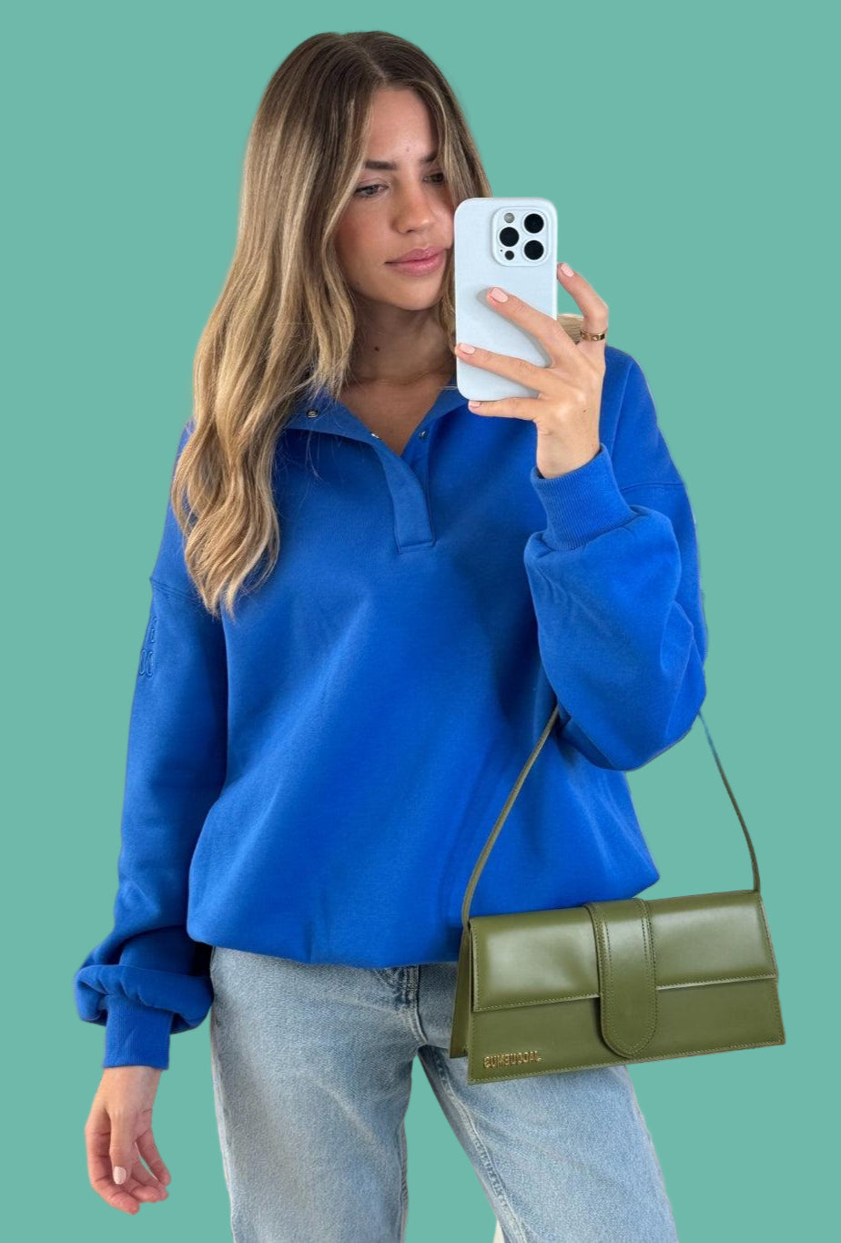 GYM+COFFEE SNAP COLLAR SIERRA SWEATSHIRT - Azure Blue